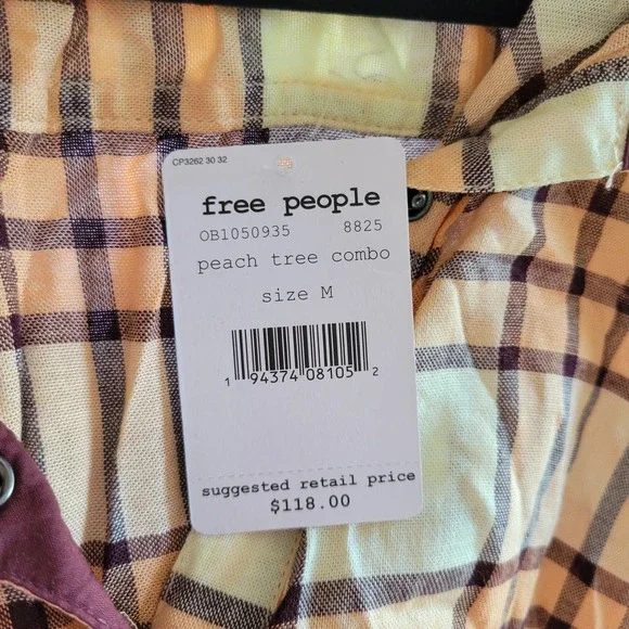 NWT Free People Pacific Dawn Plaid Shirt Medium - Picture 4 of 4